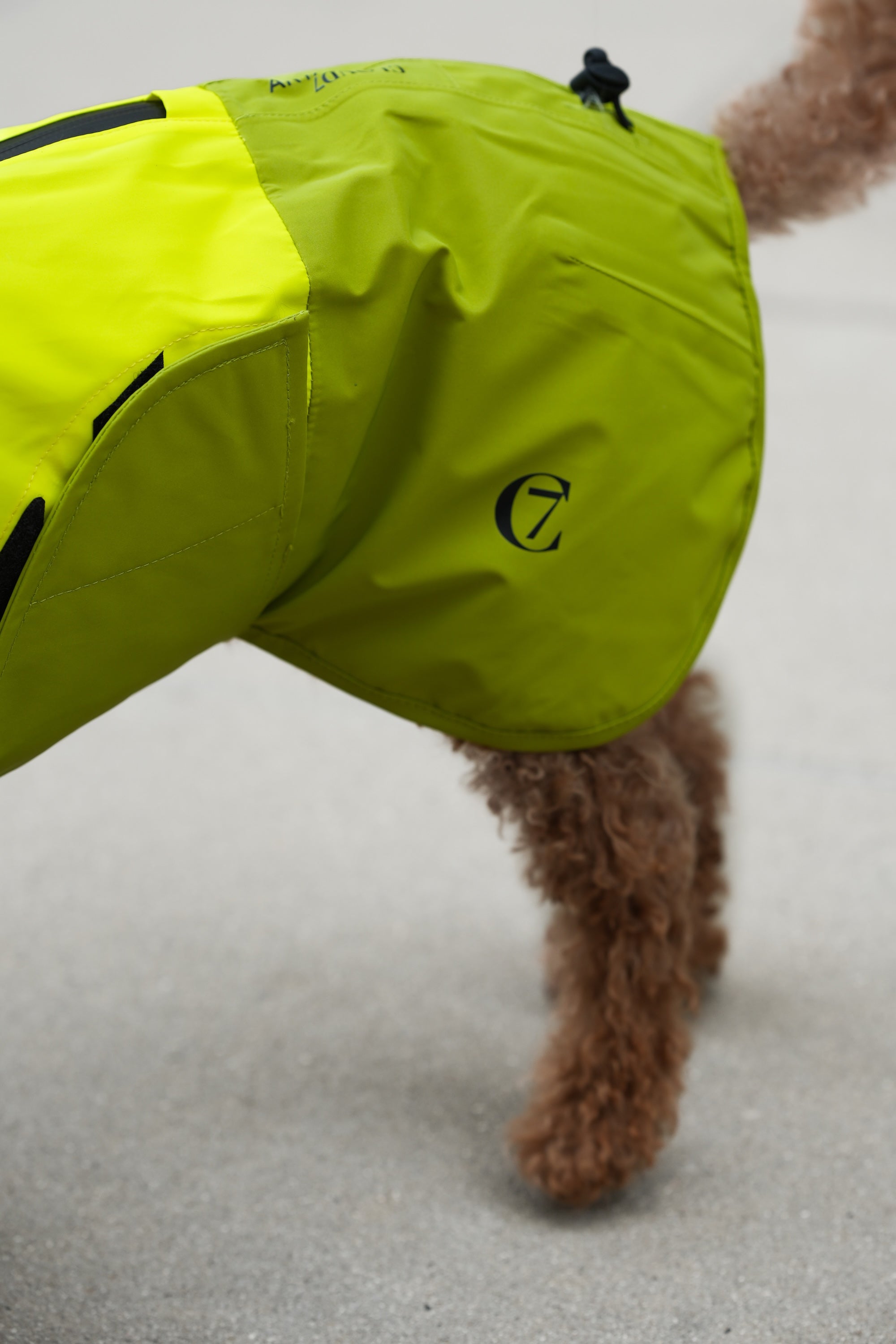 Cloud7 Hunderegenmantel Aktiv Neon Green Light Olive Hunderegenmantel Regenmantel Hund mit Geschirr reflektierend