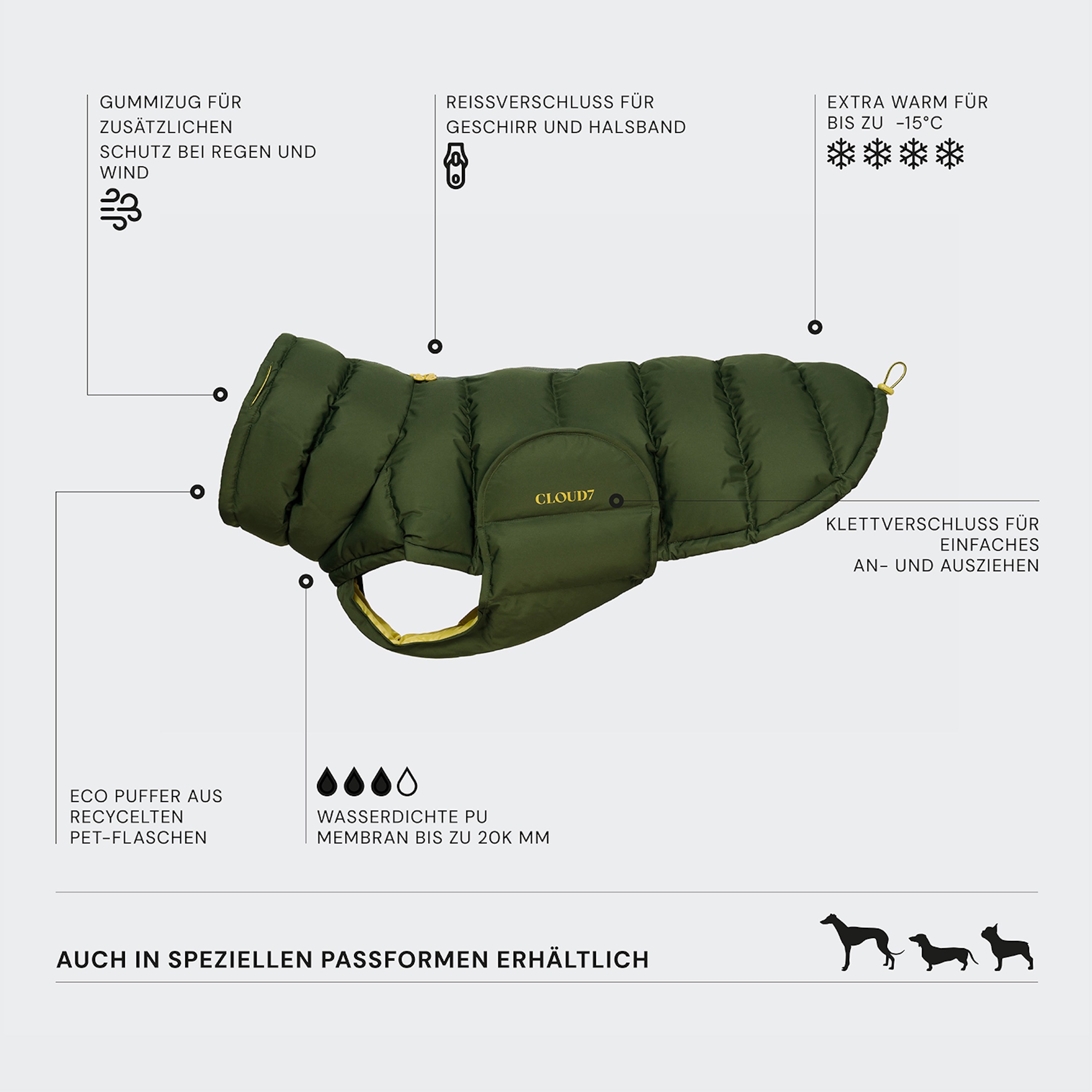 Cloud7 Hundemantel Alaska Olive Wintermantel für Hunde