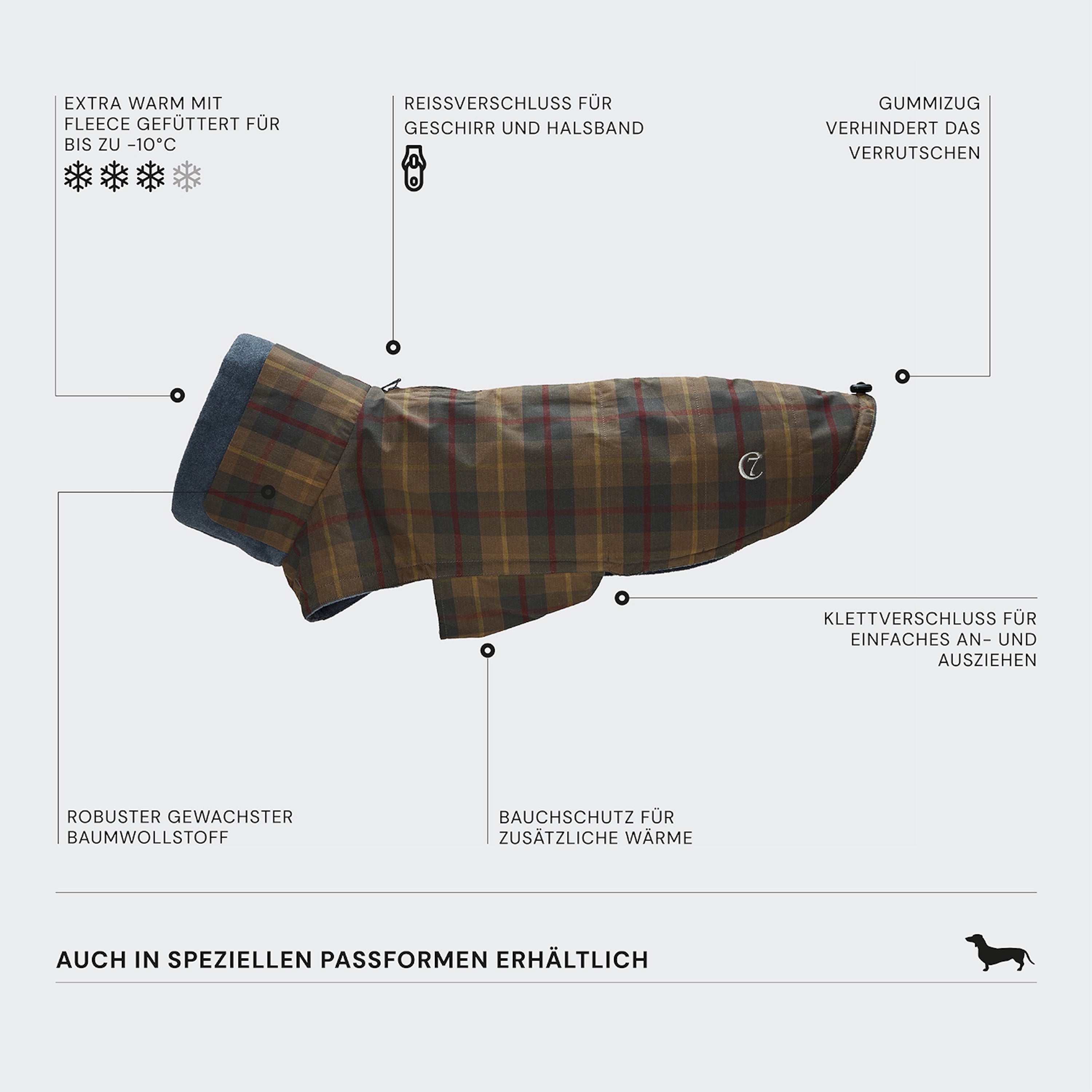 Cloud7 Hundemantel Brooklyn Waxed Tartan Hundemantel Winter Regen wasserabweisend