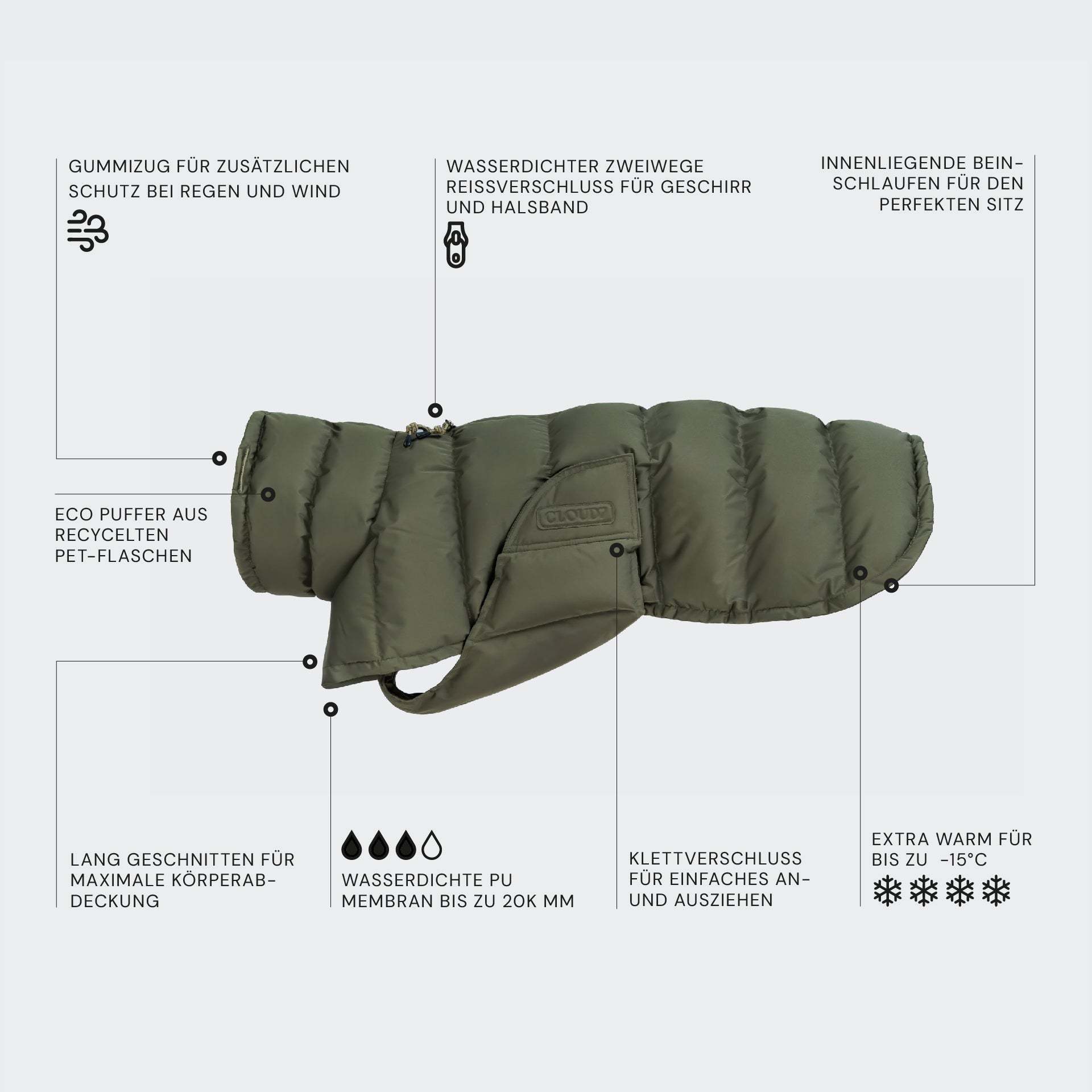 Cloud7 Hundemantel Winter Everest Light Olive Hundewintermantel Mantel für Hunde