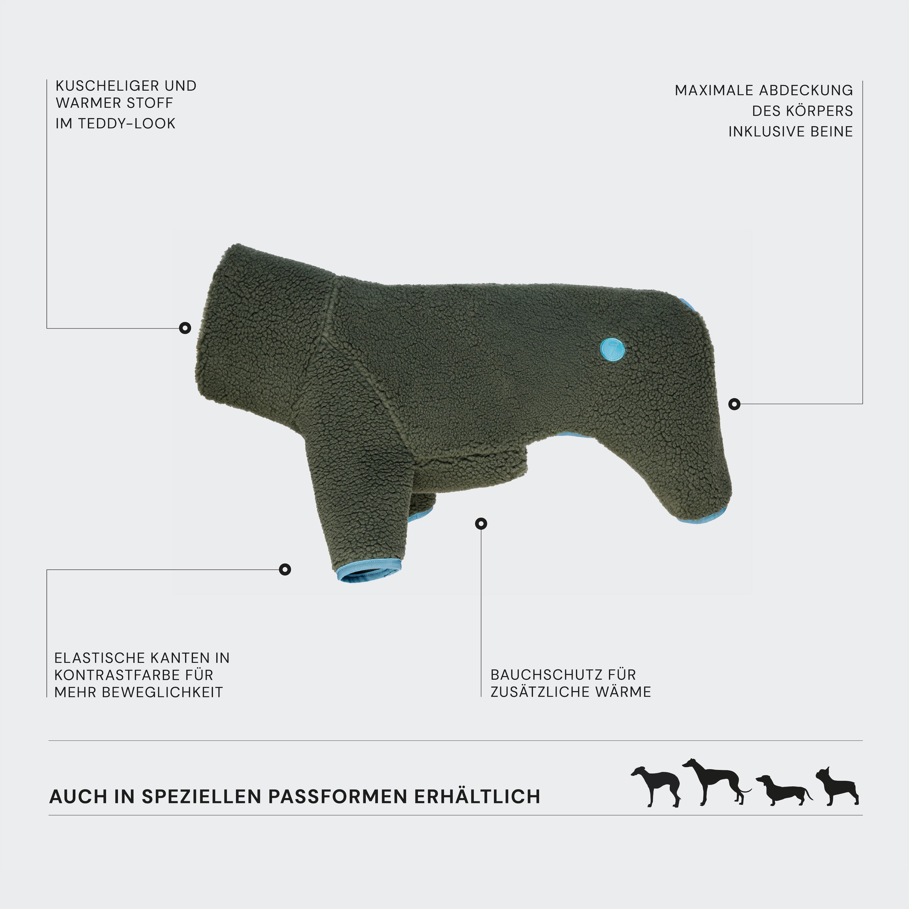 Cloud7 Hundepullover Cornwall Teddy Olive Hundepullover mit Beinschutz