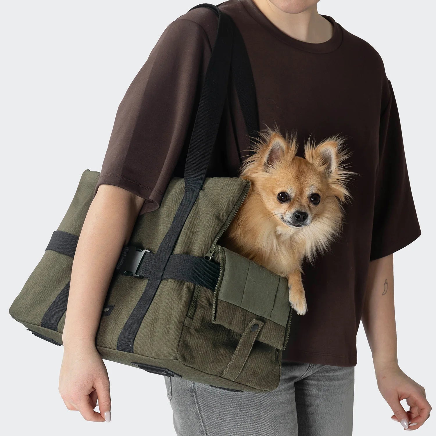 Cloud7 Hundetasche Turin Canvas Olive Tasche für Hunde zum Umhängen