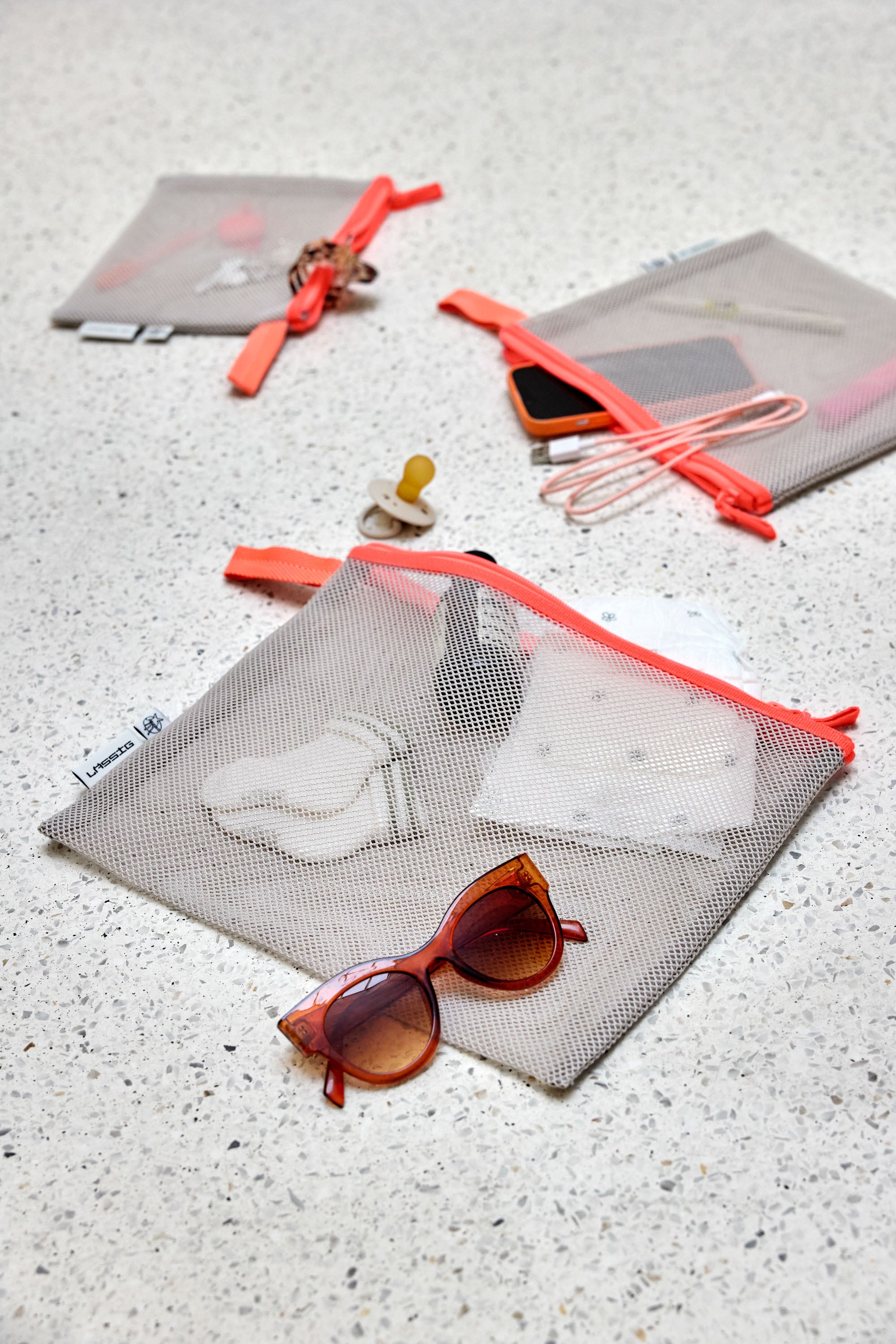LÄSSIG Netztasche Mesh Bags Neon Orange Aufbewahrungstaschen Innentasche Wickeltasche