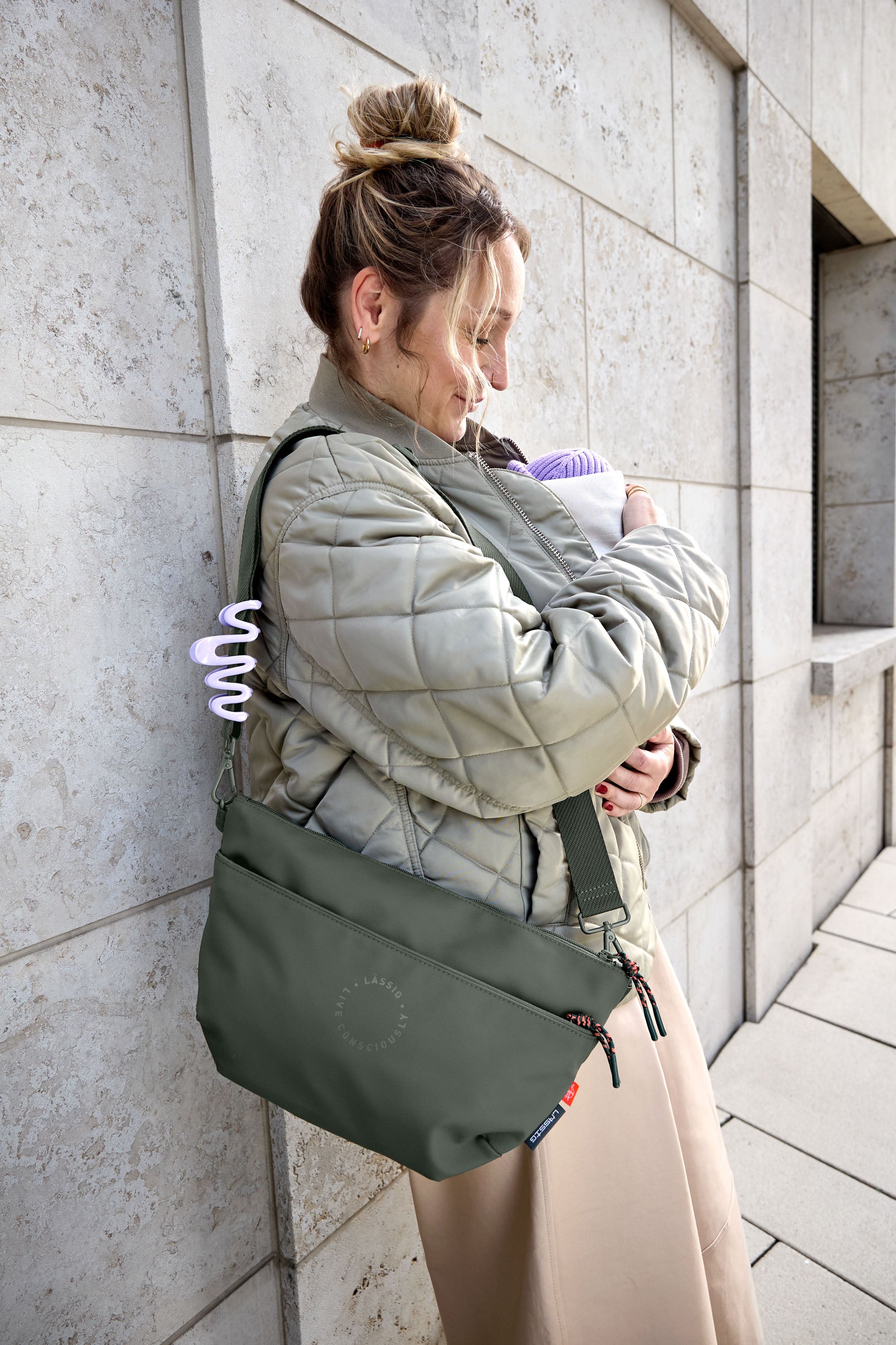 LÄSSIG Organizer Bum Bag Dunkelgrün Crossbody Bag Wickeltasche