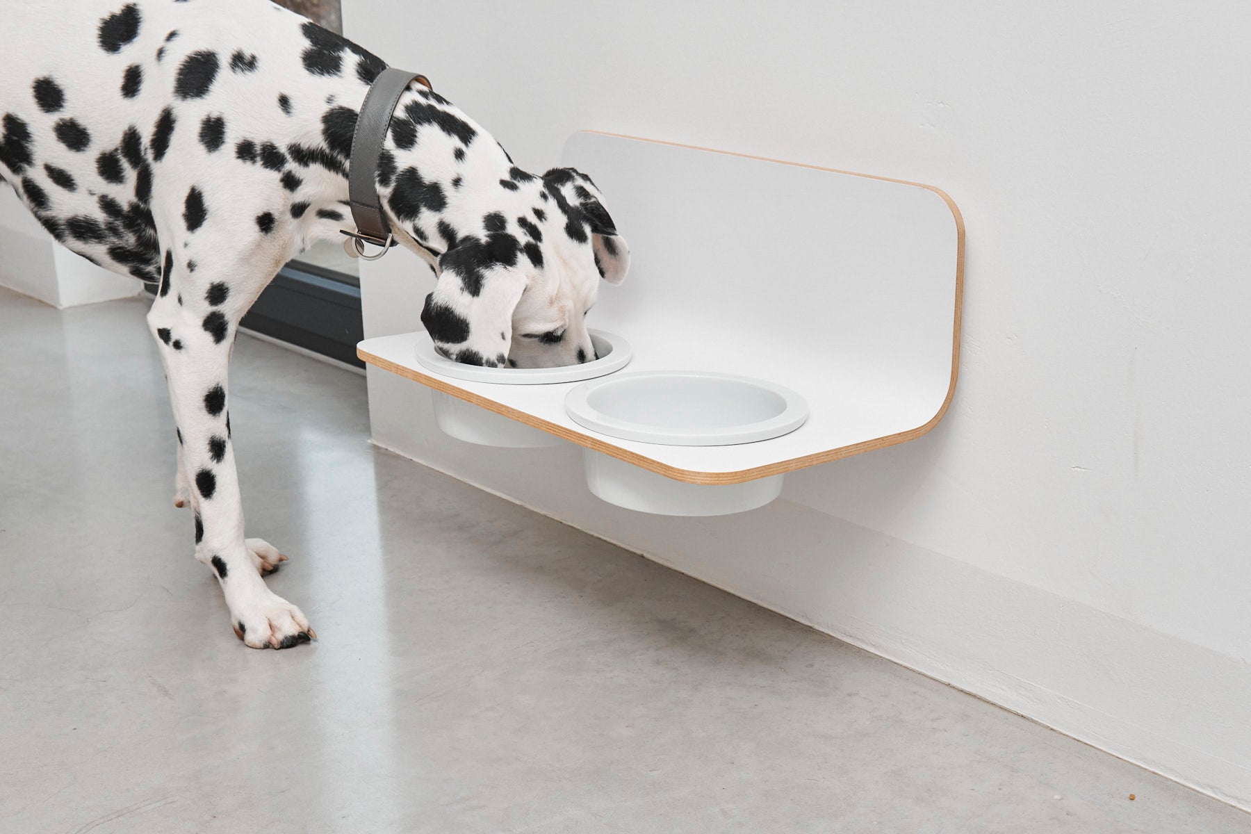 MiaCara Arco Napfhalter Holz Laminat Weiss Porzellan Napfwandhalterung fuer grosse und kleine Hunde