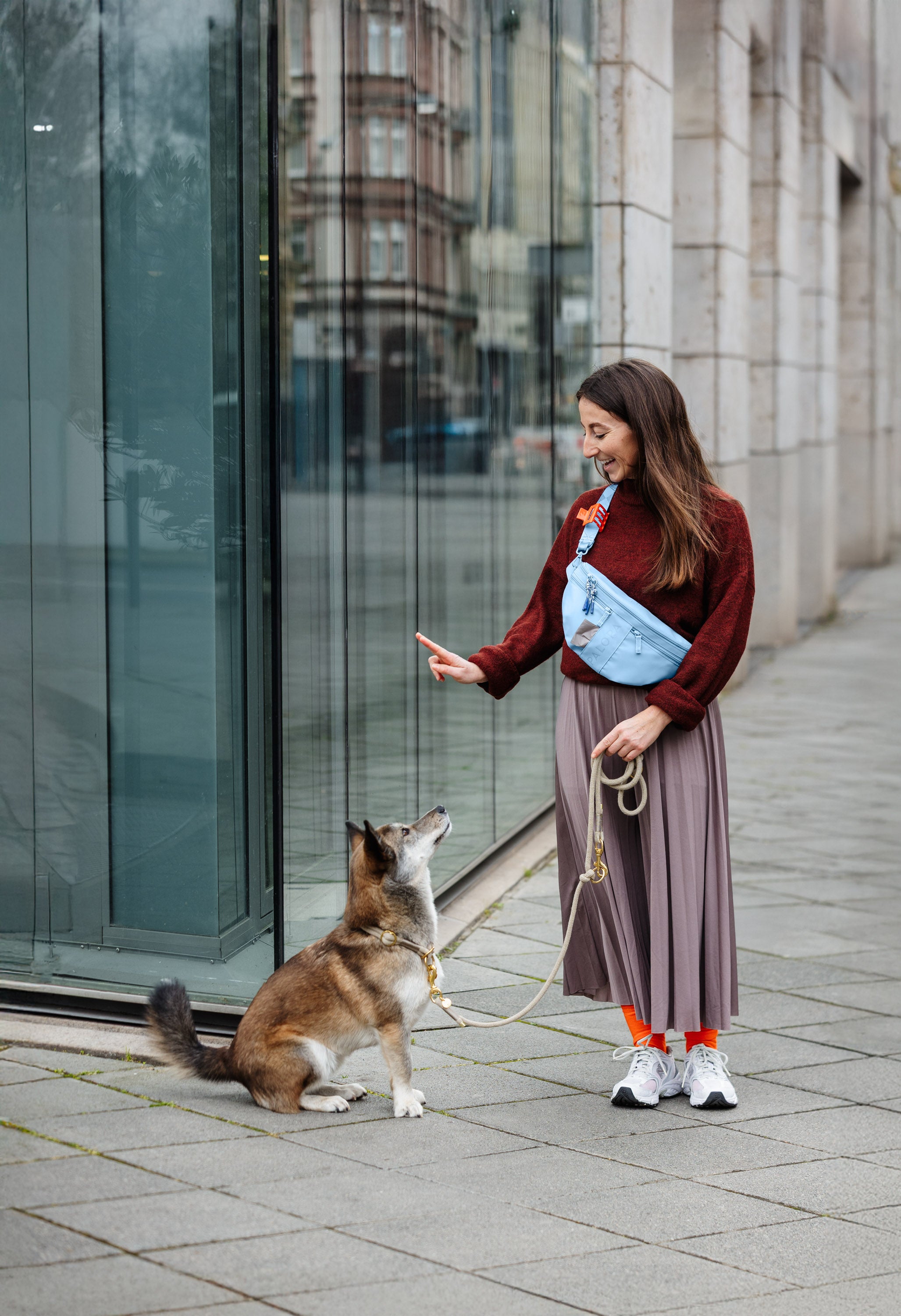 PALOPA Hunde Leckerlibeutel Emma Light Blue Leckerlitasche Gassitasche Crossbody Bag wasserdicht