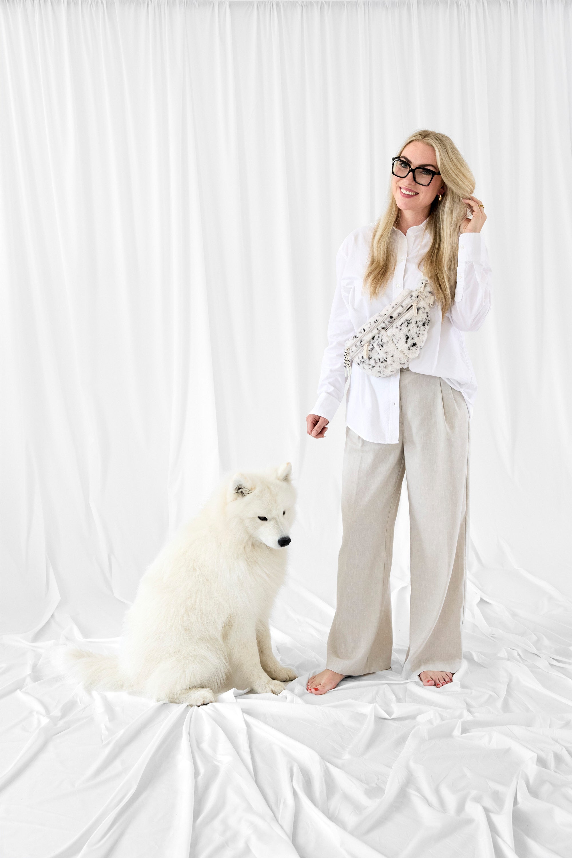 PALOPA Hunde Leckerlibeutel Emma Teddy-Fleece Speckled Creme Kotbeutelspender