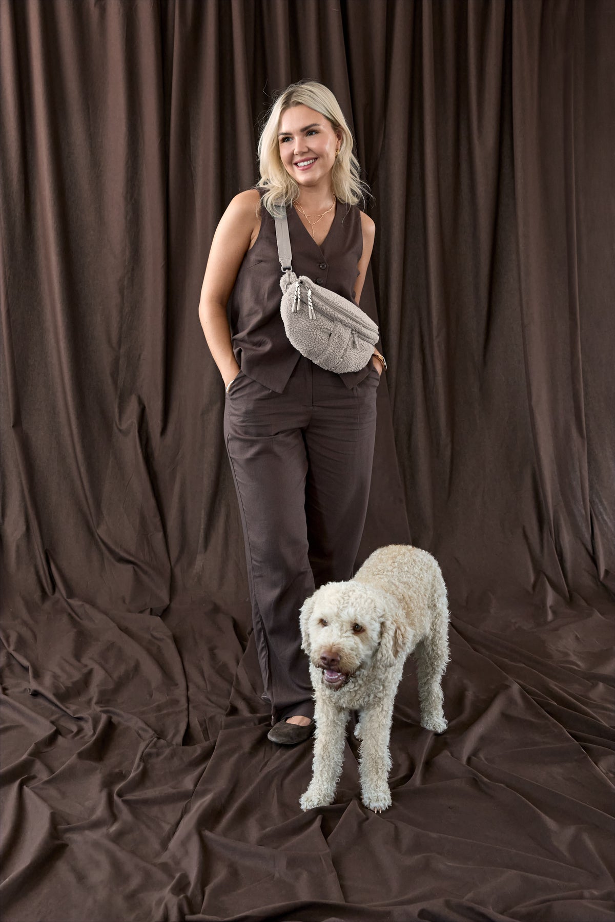 PALOPA Hunde Leckerlibeutel Emma Teddy-Fleece Taupe Gassitasche Hund