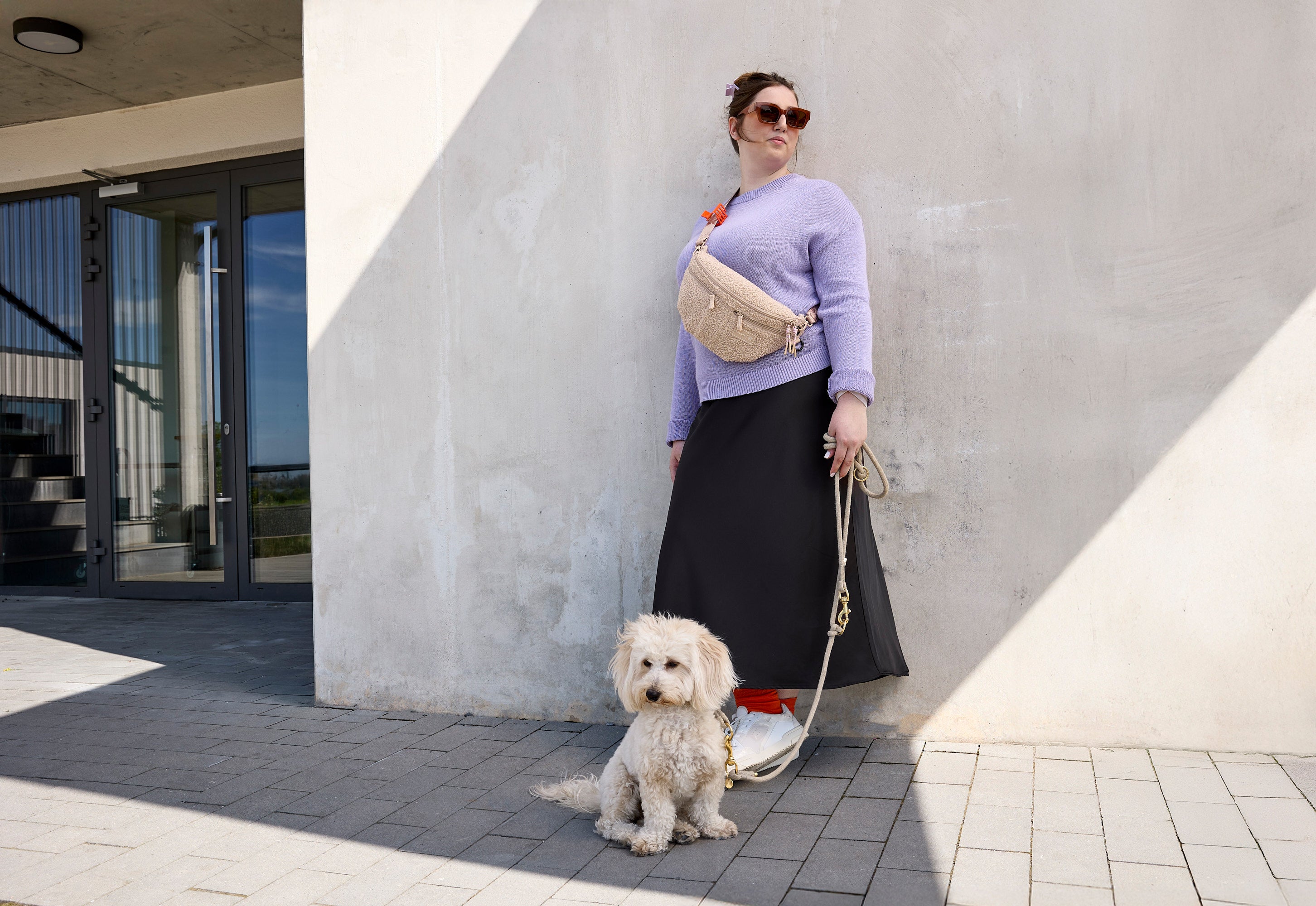 PALOPA Hunde Leckerlibeutel Teddy-Fleece Beige - Limited Edition Gassitasche Leckerlitasche Crossbody Bag Teddy Bouclé