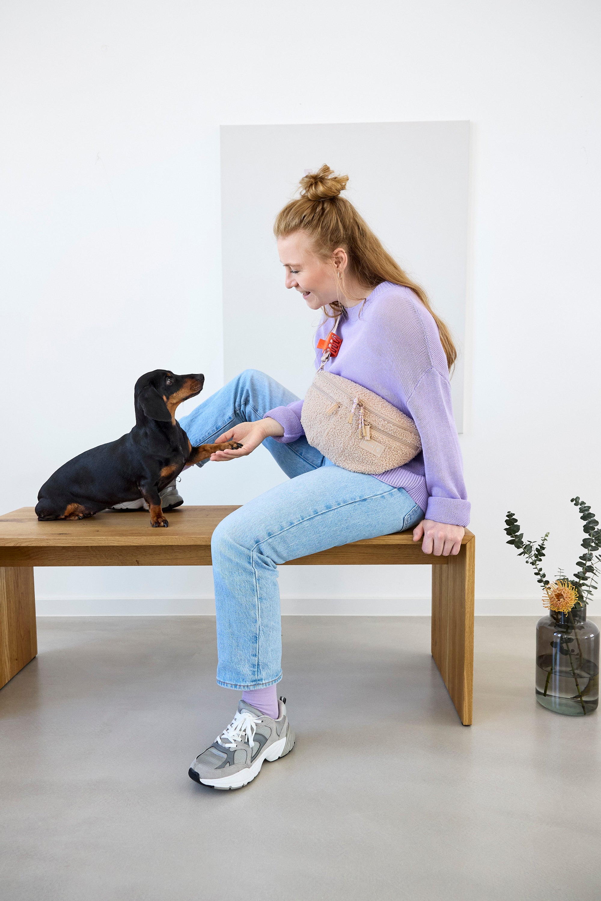 PALOPA Hunde Leckerlibeutel Teddy-Fleece Beige - Limited Edition Gassitasche Leckerlitasche Teddy Fleece