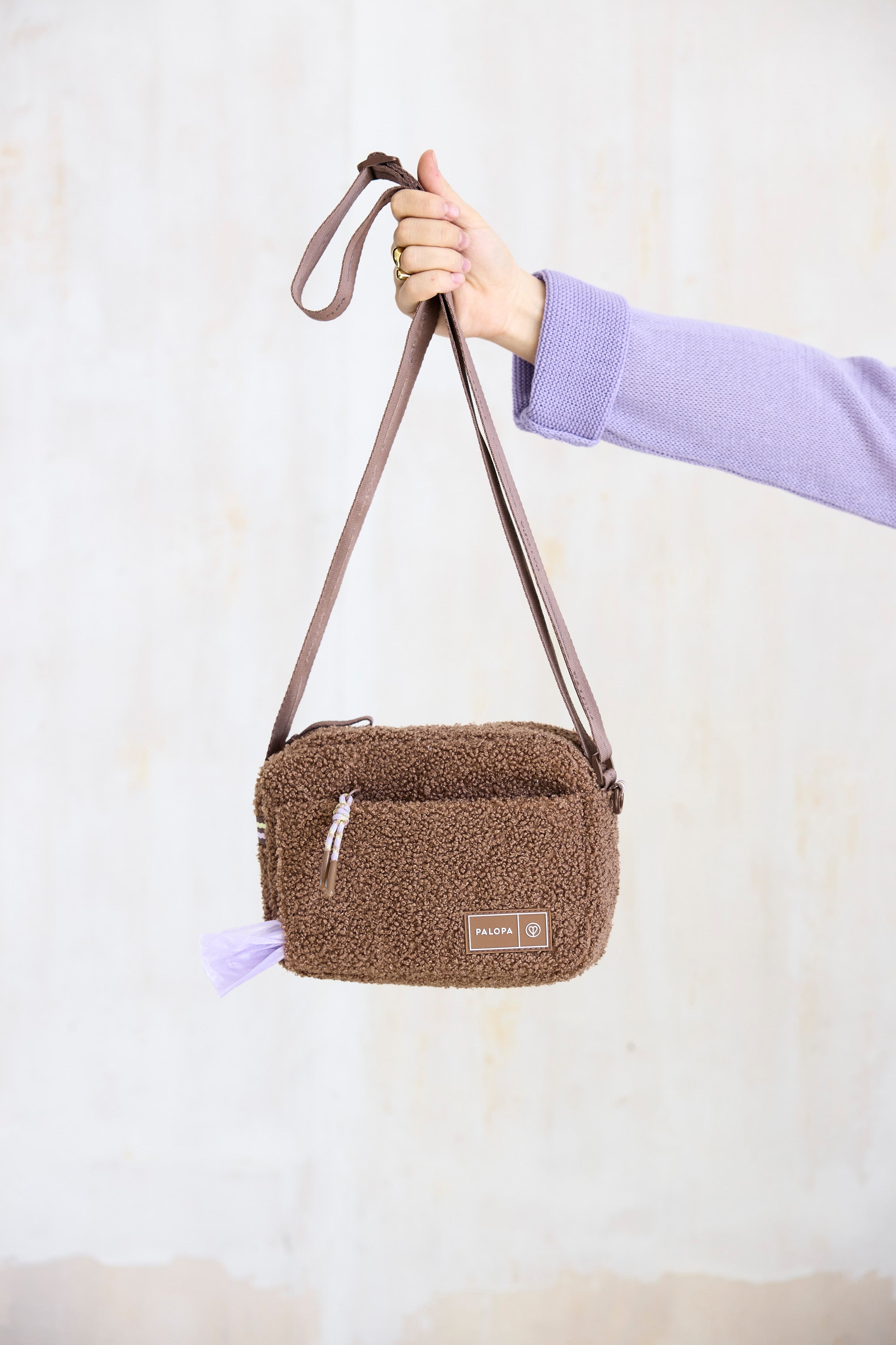 PALOPA Square Bag Noka Teddy-Fleece Brown - Limited Edition Gassi Bag Leckerlibeutel Teddy Bouclé