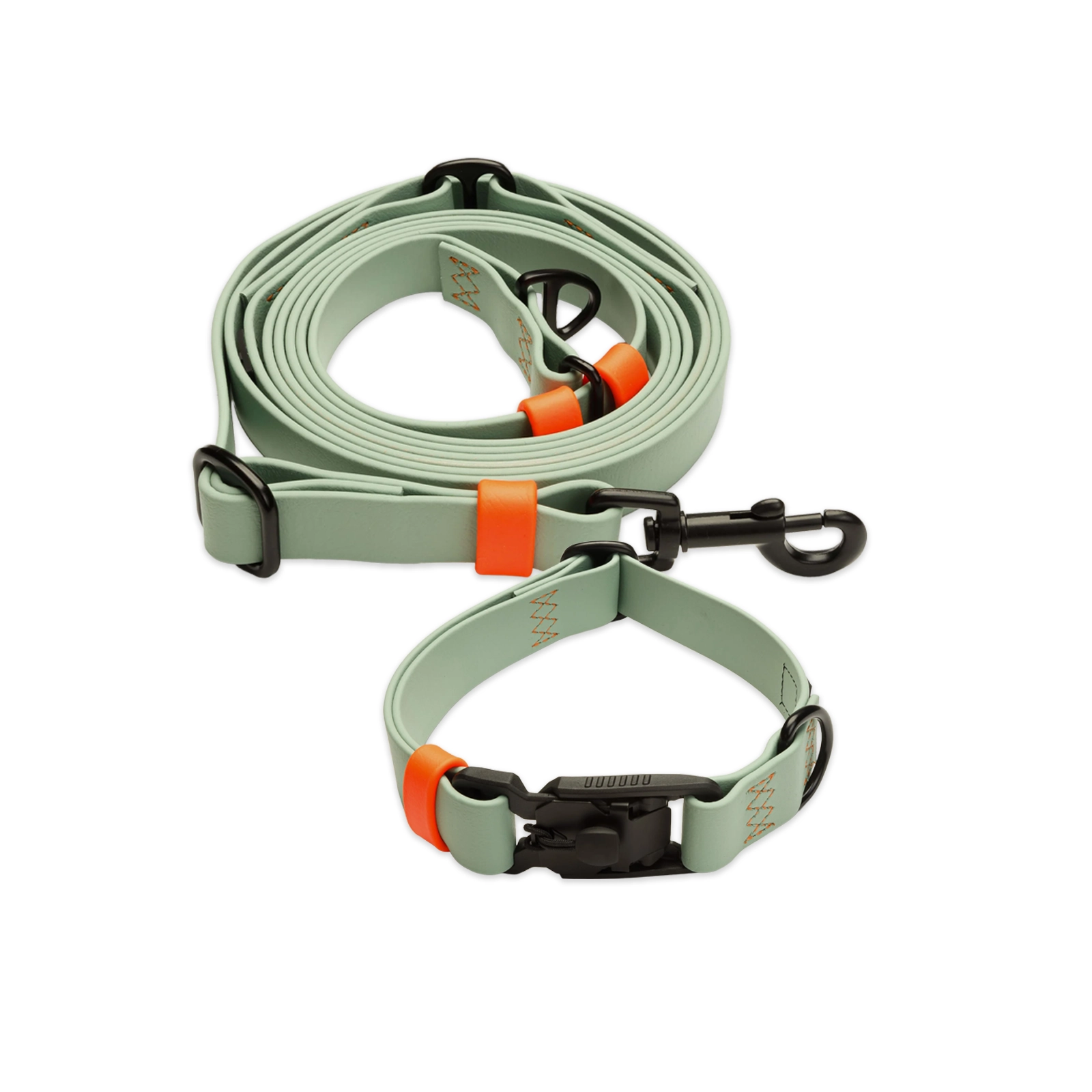 Set Cloud7 Freihandleine Halsband BioThane Ipanema Mint-Neon Orange Hundeleine verstellbar wasserabweisend