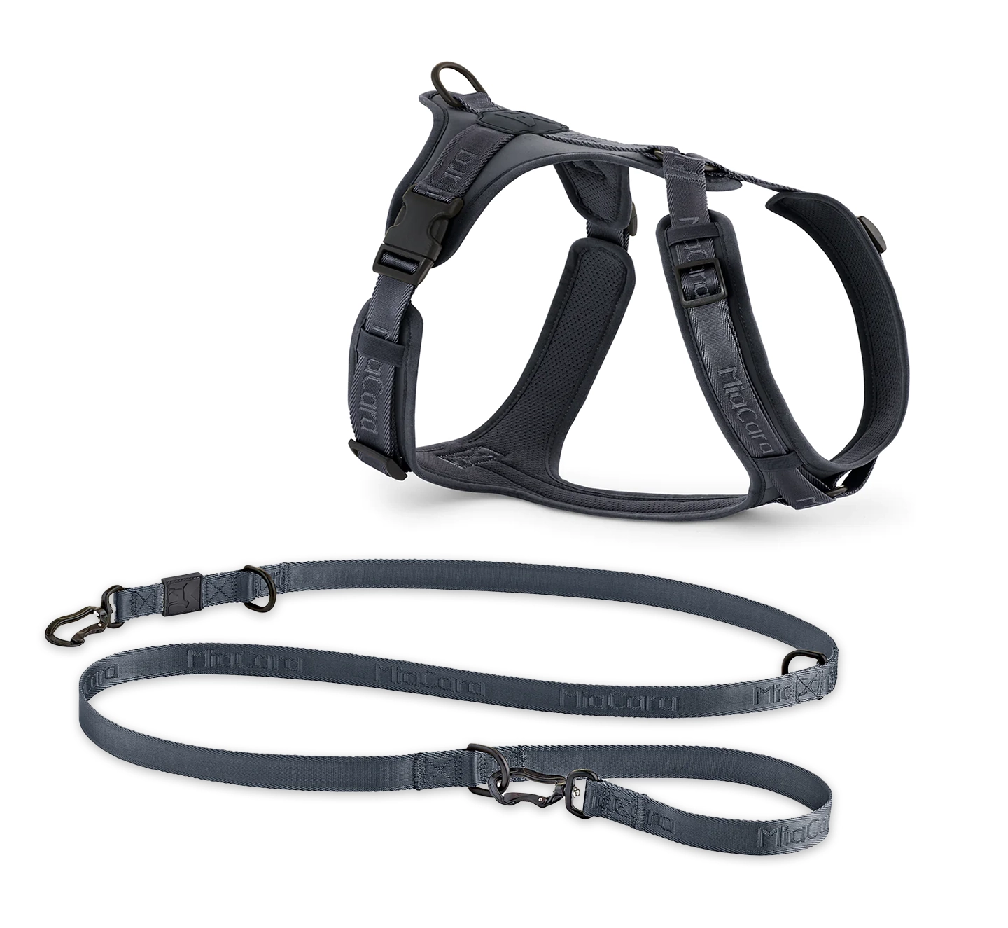 Set MiaCara Hundeleine Modena Asphalt verstellbare Leine Geschirr