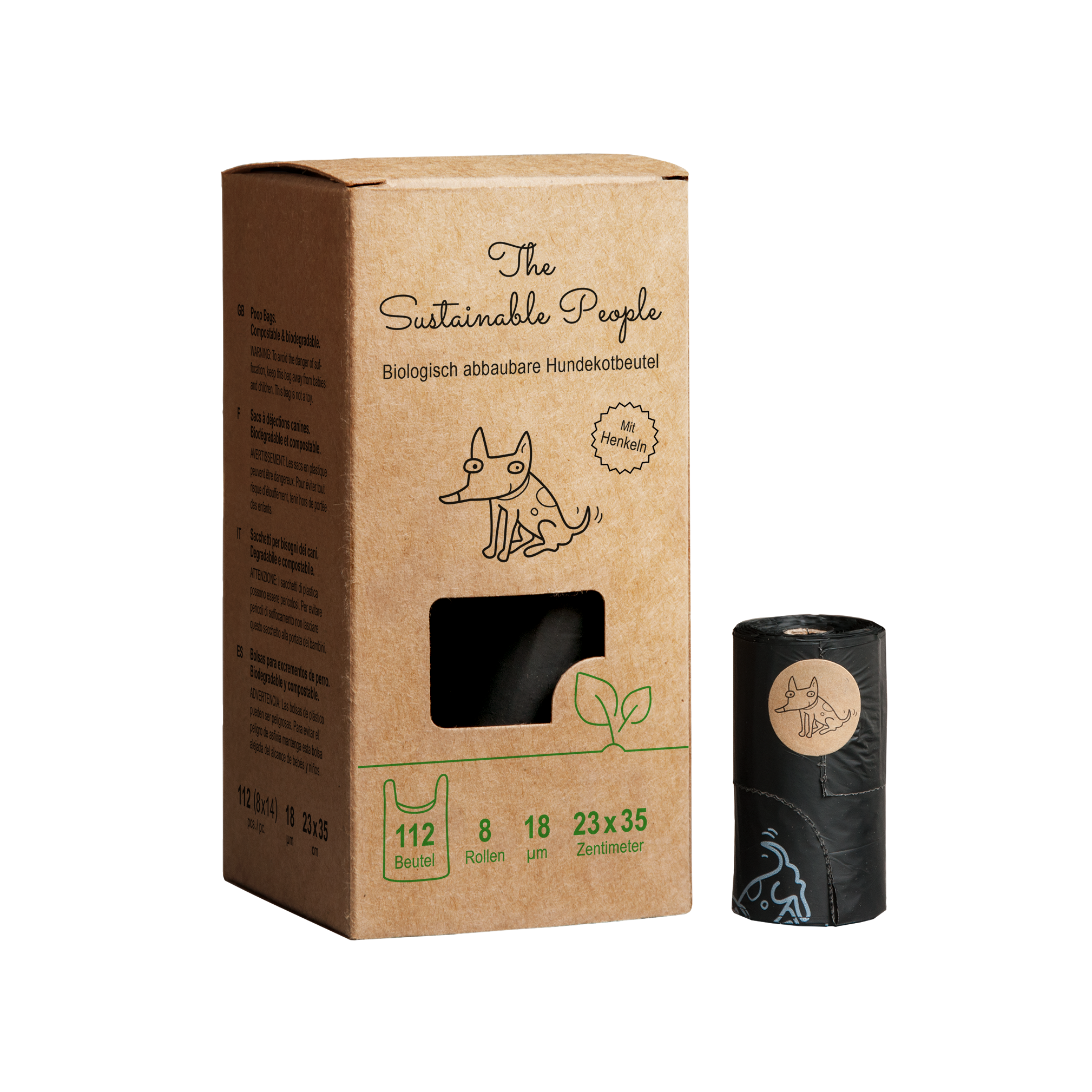 THE SUSTAINABLE PEOPLE Biologisch abbaubare Hundekotbeutel - Kleinrollen mit Henkel