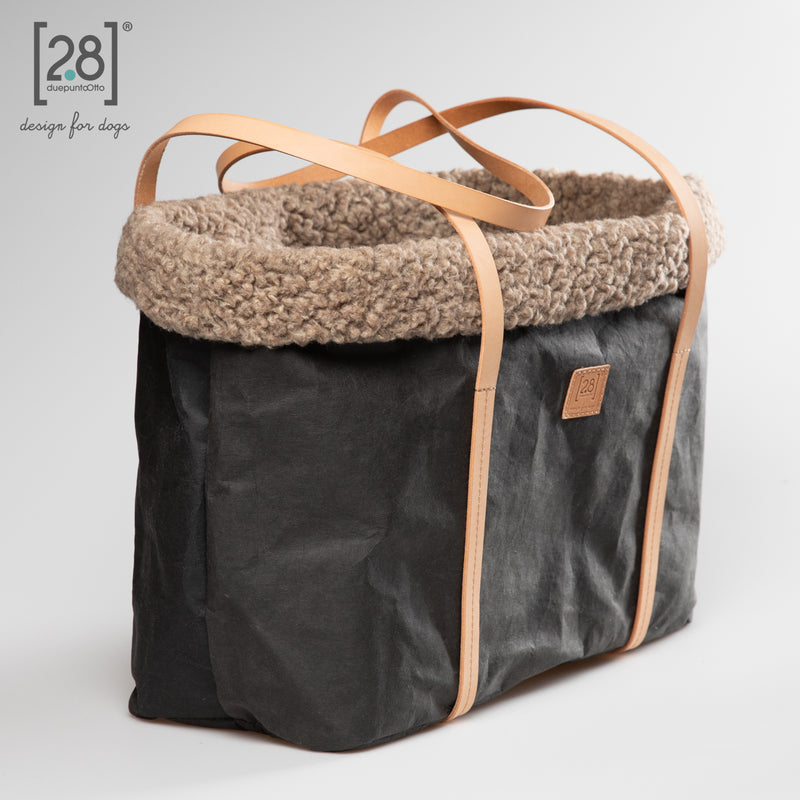 2.8 duepuntootto ANNIE paper dog bag black boucle wool Designer Hundereisetasche