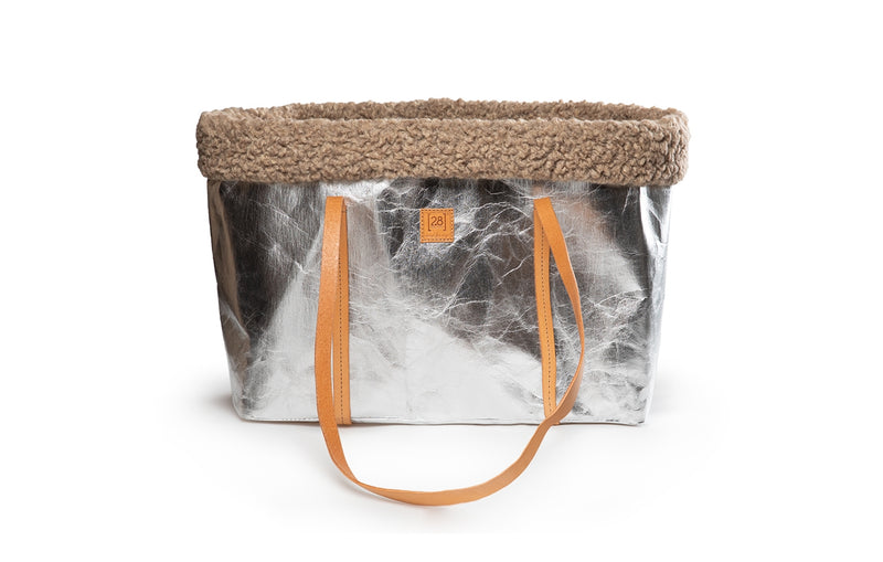 2.8 duepuntootto ANNIE wax paper dog bag silver boucle wool Hundereisetasche fuer Hunde