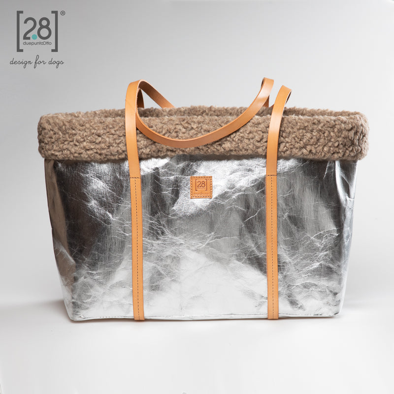 2.8 duepuntootto ANNIE wax paper dog bag silver boucle wool hochwertige Hundereisetasche