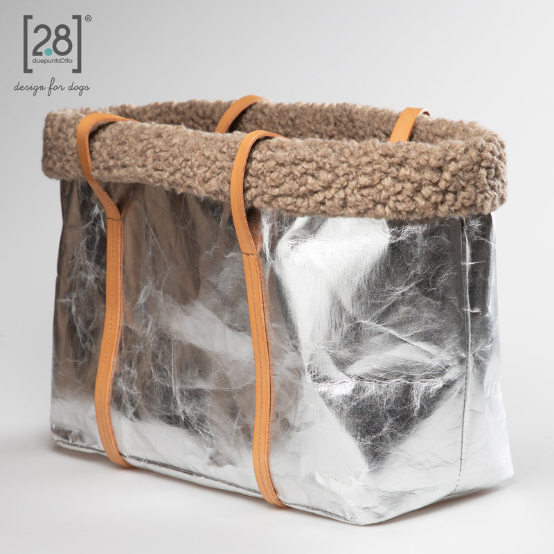 2.8 duepuntootto ANNIE wax paper dog bag silver boucle wool moderne Hundereisetasche