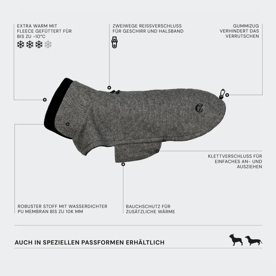 Cloud7 Hundemantel Brooklyn Tweed Black Hundewintermantel