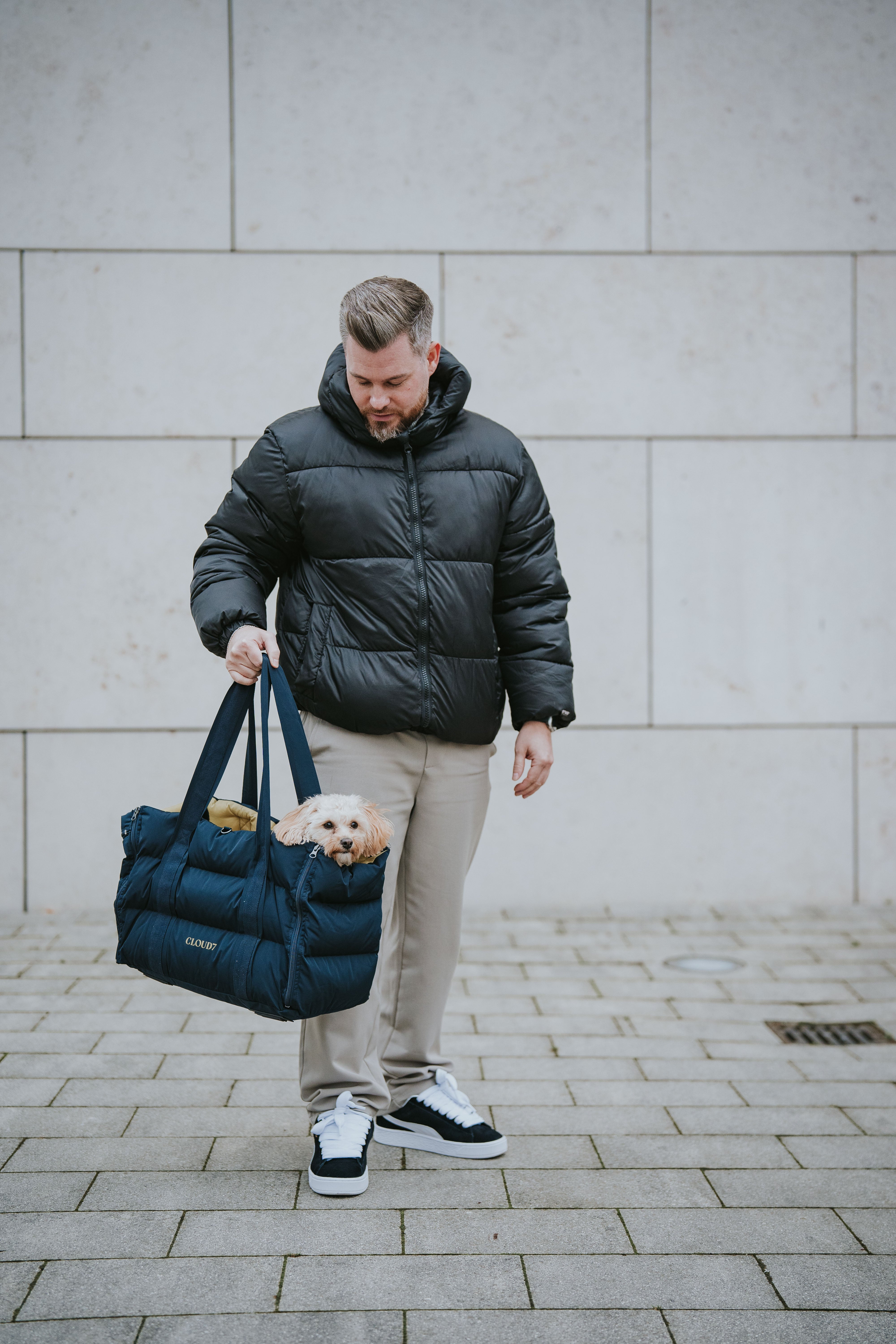 Cloud7 Hundetasche Montreal 2-in-1 Navy Hundetragetasche gefüttert Dackel