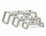 MiaCara Desco Napfstaender Alu Greige mit Edelstahlnaepfen Limited Edition Napfstaender fuer Hunde
