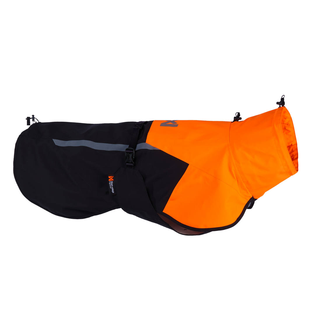 Non-stop dogwear® Fjord Raincoat 2.0 Orange / Black Hunderegenmantel wasserdicht