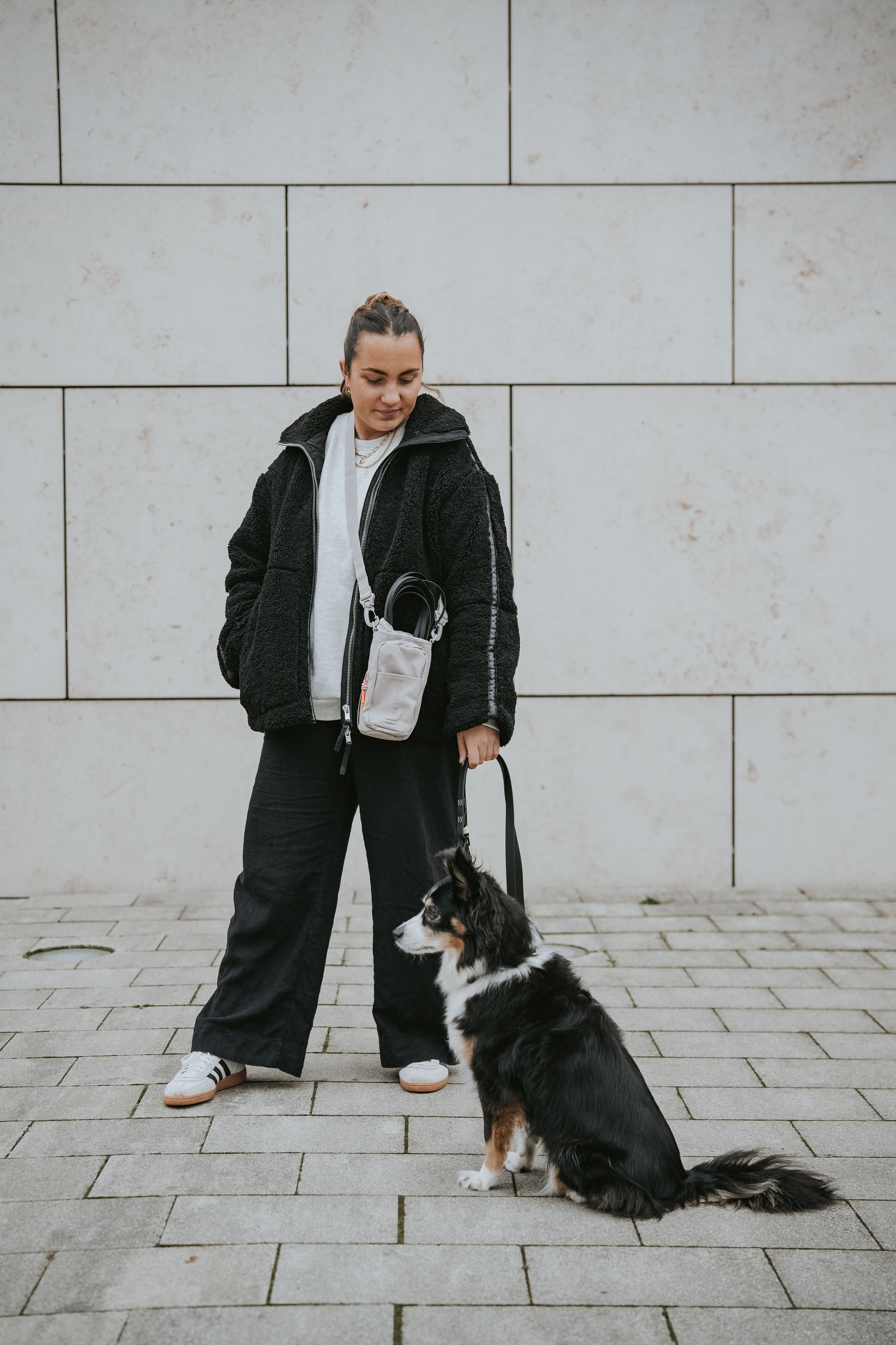 PALOPA Flaschen- und Leckerlitasche Boudi Taupe Leckerlibeutel Gassitasche Hund zum Umhängen