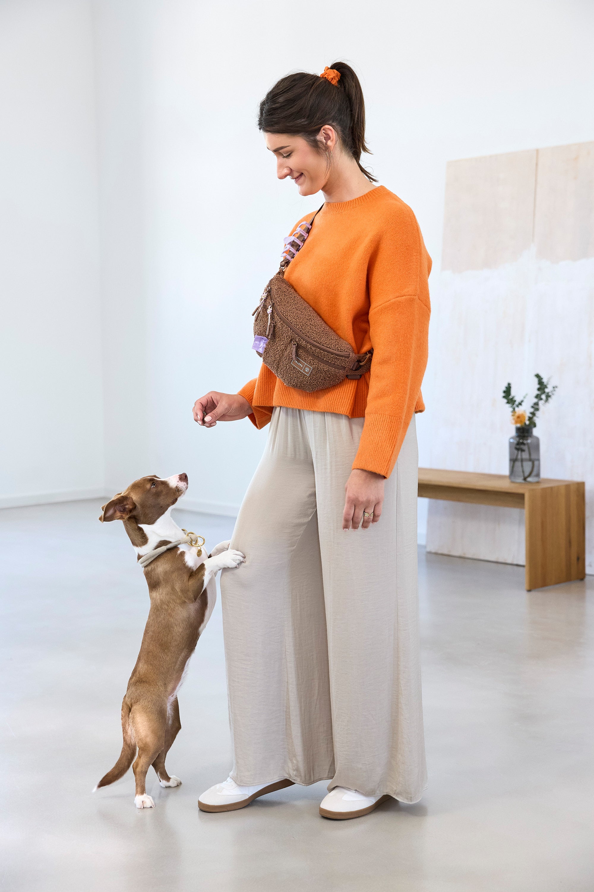 PALOPA Hunde Leckerlibeutel Teddy-Fleece Brown - Limited Edition Teddytasche Crossbody Bag Teddy Fleece