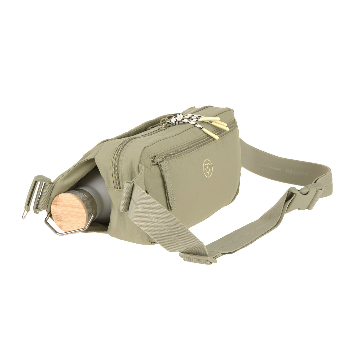 PALOPA Hunde Leckerlibeutel Nerki Crinkled Pale Olive Gassitasche mit Flaschenhalter