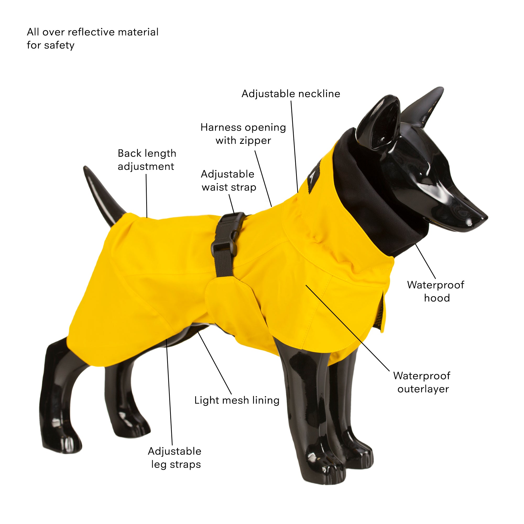 Paikka Hochreflektierender Hunderegenmantel Visibility Gelb langer Hunderegenmantel
