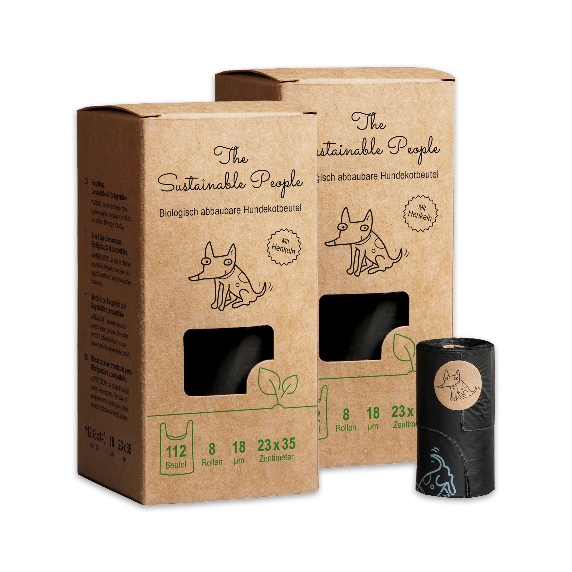 Set THE SUSTAINABLE PEOPLE Biologische abbaubare Hundekotbeutel Kleinrollen mit Henkel