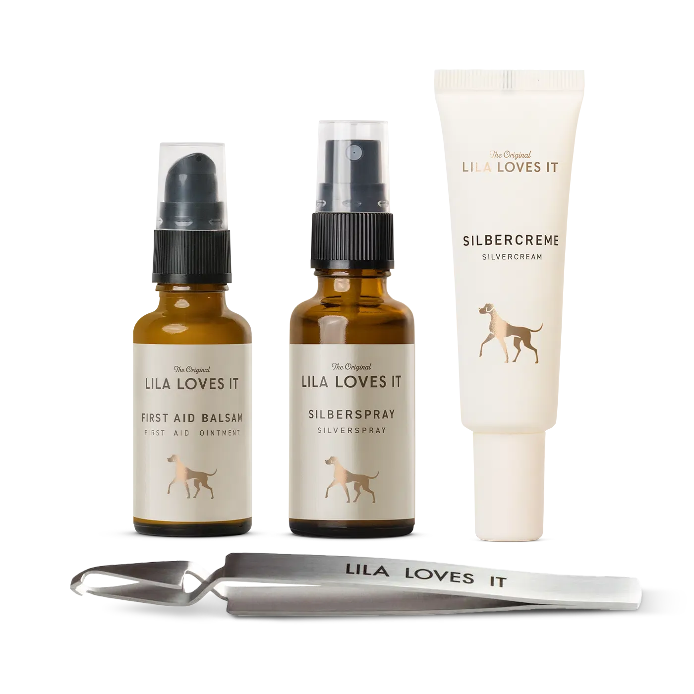 LILA LOVES IT Set: Silberspray, First Aid Balsam, Silbercreme & Zeckenzange Edelstahl