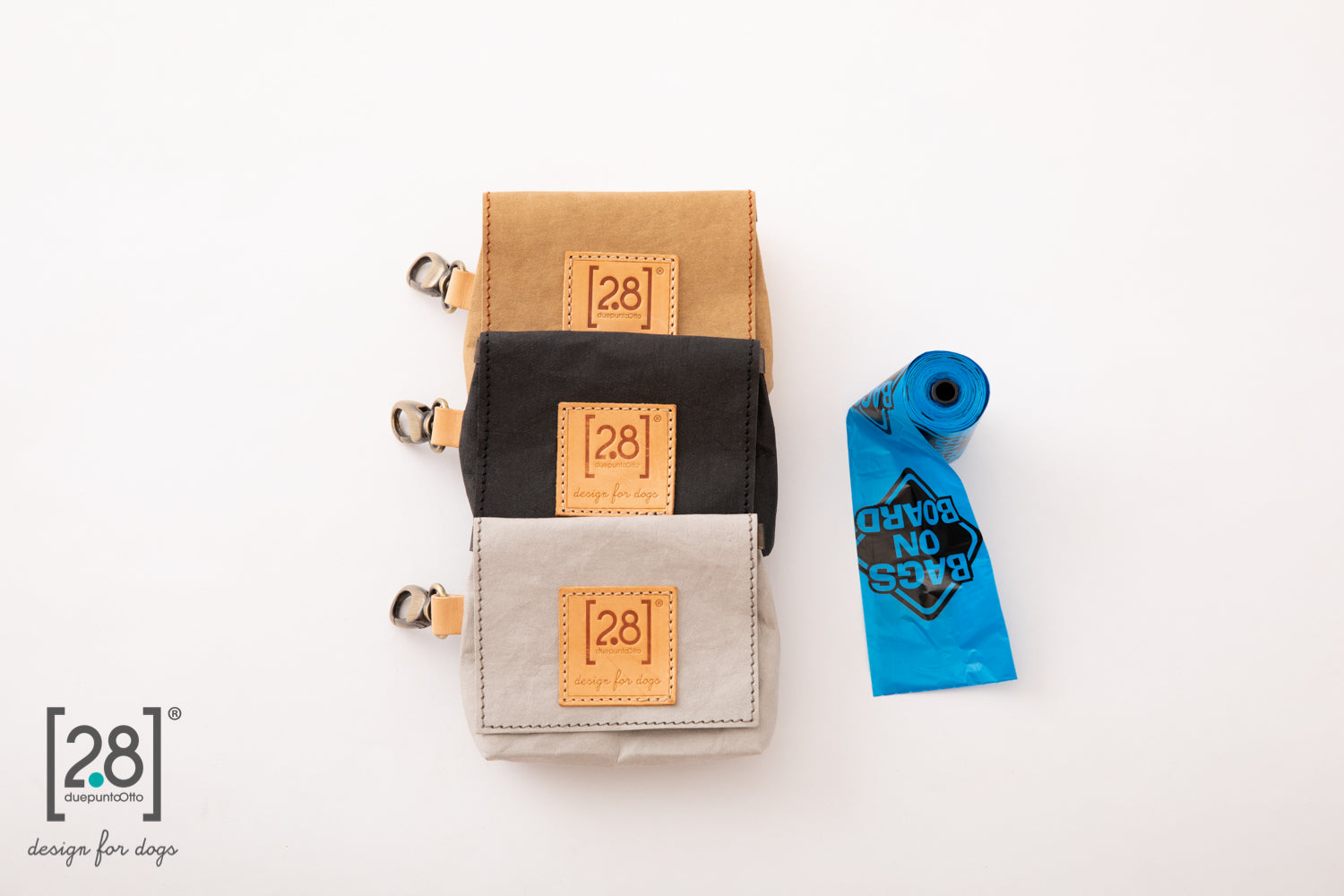 2.8 duepuntootto Oliviero Poop Bags Holder Grey Black Havana Kotbeutelspender aus Kunstleder