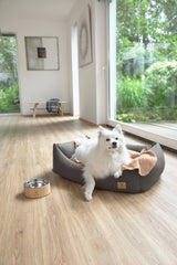 PALOPA Hundenapf Bambus Fred Anthrazit Gustav Hundebett Hundedecke Mathilda Ahorn zuhause mit Hund